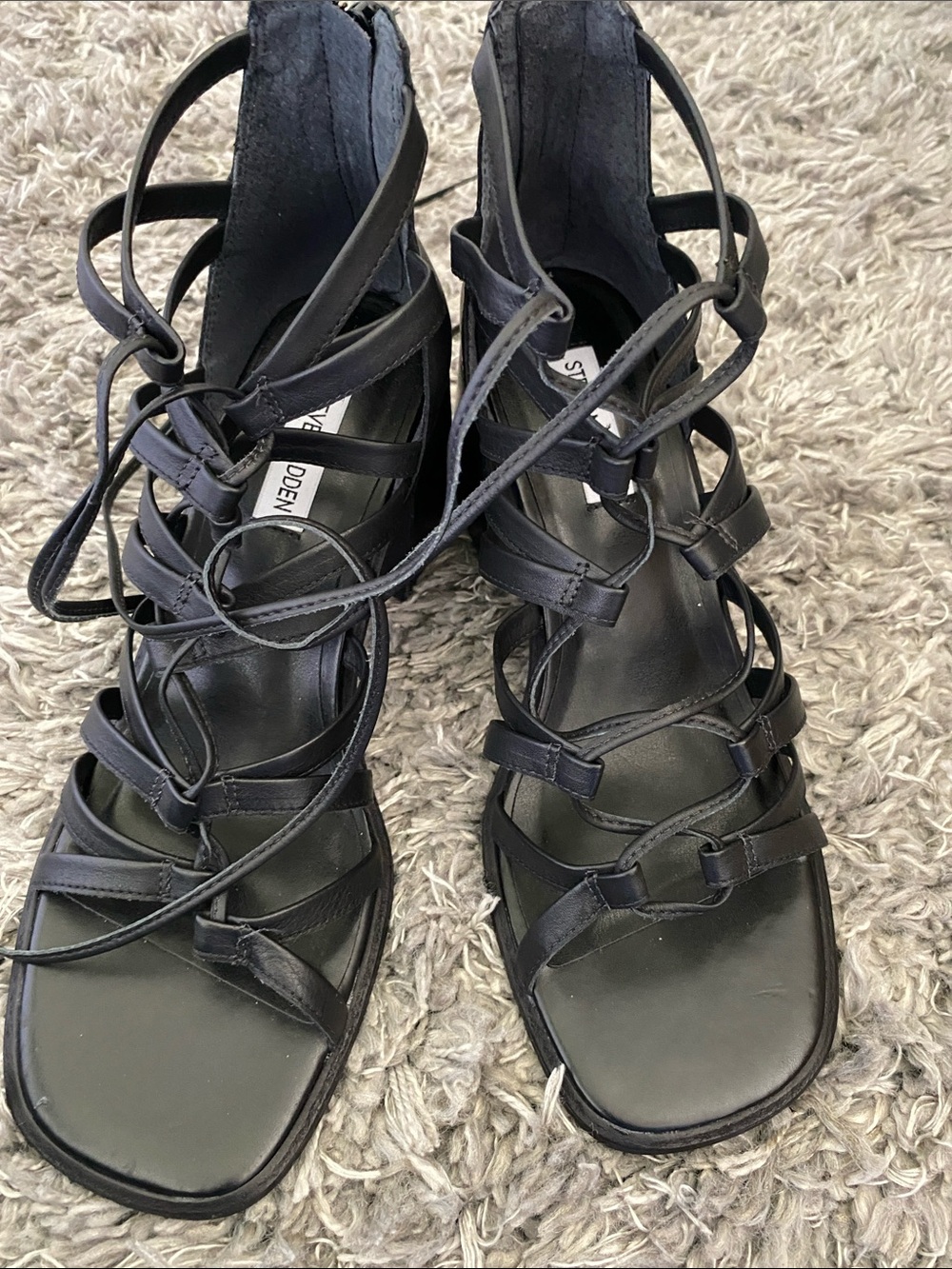 Steve Madden Black Strappy Lace-Up Heeled Sandals